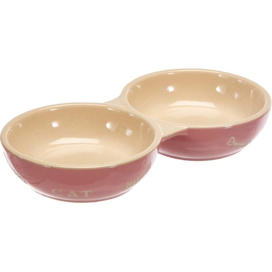 Nobby Ceramic Double Bowl for Cats, 22.0 cm, Pink / Beige Nobby Ceramic Double Bowl for Cats, 22.0 cm, Pink / Beige