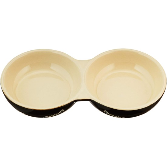 Nobby Ceramic Double Bowl for Cats, 22.0 cm, black-beige