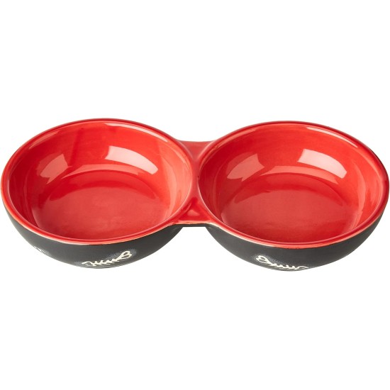Nobby Ceramic Double Bowl for Cats, 22.0 cm, black/red Nobby Ceramic Double Bowl for Cats, 22.0 cm, black/red