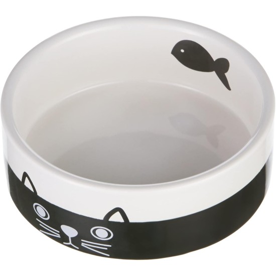 Nobby Face Ceramic Cat Bowl Diameter 12.0 x 4.5 cm Black / White Nobby Face Ceramic Cat Bowl Diameter 12.0 x 4.5 cm Black / White