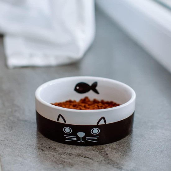 Nobby Face Ceramic Cat Bowl Diameter 12.0 x 4.5 cm Black / White Nobby Face Ceramic Cat Bowl Diameter 12.0 x 4.5 cm Black / White