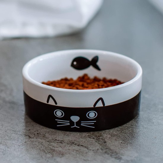 Nobby Face Ceramic Cat Bowl Diameter 12.0 x 4.5 cm Black / White Nobby Face Ceramic Cat Bowl Diameter 12.0 x 4.5 cm Black / White