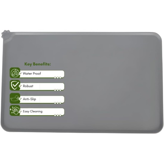 Non-Slip Silicone Bowl Mat for Dogs & Cats - Waterproof, Non-Slip, Feeding Mat, 47 x 30 cm, Grey - Food Mat for Pets, Easy to Clean Non-Slip Silicone Bowl Mat for Dogs & Cats - Waterproof, Non-Slip, Feeding Mat, 47 x 30 cm, Grey - Food Mat for Pets, Easy to Clean