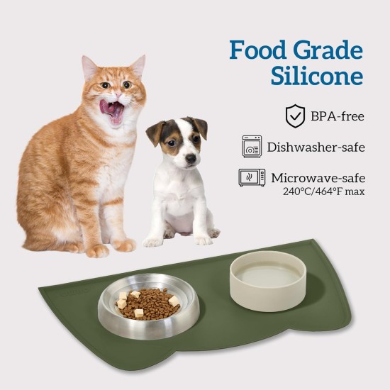 OHMO Bowl Mat for Small Dogs and Cats, Mat for Cat Bowl, Non-Slip Silicone Feeding Mat, Waterproof, Beige, 52 x 30 cm OHMO Bowl Mat for Small Dogs and Cats, Mat for Cat Bowl, Non-Slip Silicone Feeding Mat, Waterproof, Beige, 52 x 30 cm
