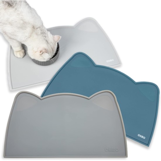 OHMO Bowl Mat for Small Dogs and Cats, Mat for Cat Bowl, Non-Slip Silicone Feeding Mat, Waterproof, Beige, 52 x 30 cm OHMO Bowl Mat for Small Dogs and Cats, Mat for Cat Bowl, Non-Slip Silicone Feeding Mat, Waterproof, Beige, 52 x 30 cm