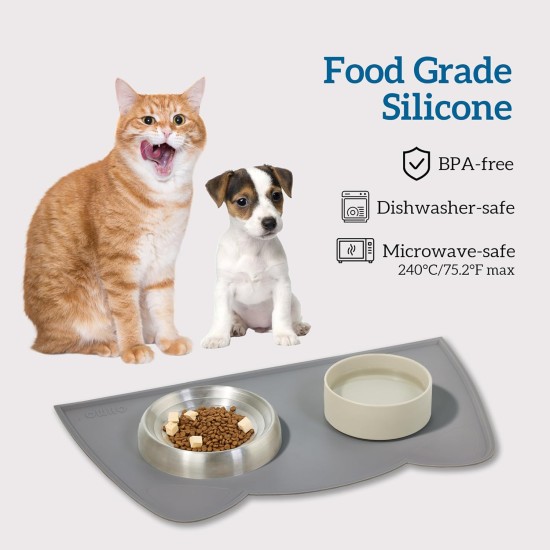 OHMO Bowl Mat for Small Dogs and Cats, Mat for Cat Bowl, Non-Slip Silicone Feeding Mat, Waterproof, Beige, 52 x 30 cm OHMO Bowl Mat for Small Dogs and Cats, Mat for Cat Bowl, Non-Slip Silicone Feeding Mat, Waterproof, Beige, 52 x 30 cm