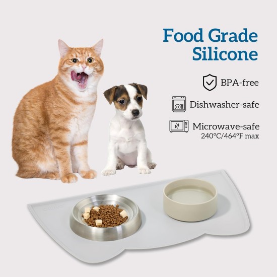OHMO Bowl Mat for Small Dogs and Cats, Mat for Cat Bowl, Non-Slip Silicone Feeding Mat, Waterproof, Beige, 52 x 30 cm OHMO Bowl Mat for Small Dogs and Cats, Mat for Cat Bowl, Non-Slip Silicone Feeding Mat, Waterproof, Beige, 52 x 30 cm