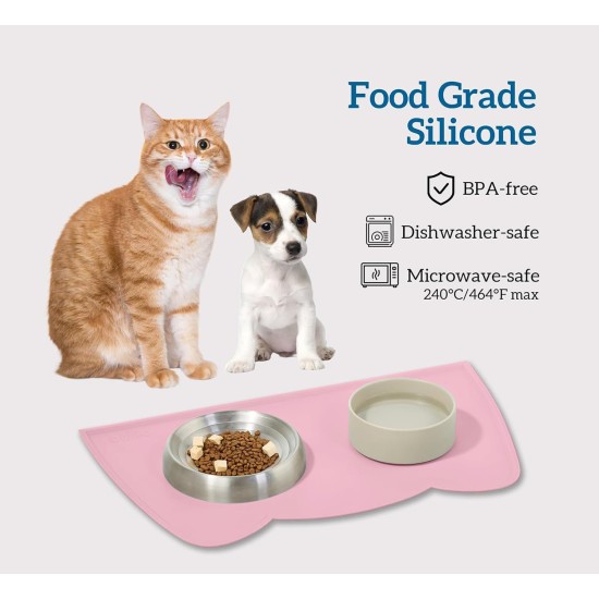 OHMO Bowl Mat for Small Dogs and Cats, Mat for Cat Bowl, Non-Slip Silicone Feeding Mat, Waterproof, Beige, 52 x 30 cm OHMO Bowl Mat for Small Dogs and Cats, Mat for Cat Bowl, Non-Slip Silicone Feeding Mat, Waterproof, Beige, 52 x 30 cm