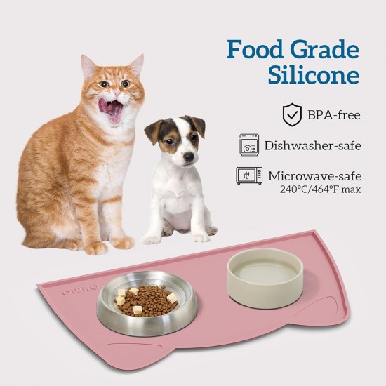 OHMO Bowl Mat for Small Dogs and Cats, Mat for Cat Bowl, Non-Slip Silicone Feeding Mat, Waterproof, Beige, 52 x 30 cm OHMO Bowl Mat for Small Dogs and Cats, Mat for Cat Bowl, Non-Slip Silicone Feeding Mat, Waterproof, Beige, 52 x 30 cm