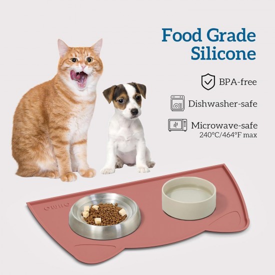 OHMO Bowl Mat for Small Dogs and Cats, Mat for Cat Bowl, Non-Slip Silicone Feeding Mat, Waterproof, Beige, 52 x 30 cm OHMO Bowl Mat for Small Dogs and Cats, Mat for Cat Bowl, Non-Slip Silicone Feeding Mat, Waterproof, Beige, 52 x 30 cm