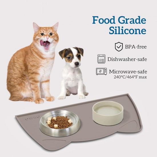 OHMO Bowl Mat for Small Dogs and Cats, Mat for Cat Bowl, Non-Slip Silicone Feeding Mat, Waterproof, Beige, 52 x 30 cm OHMO Bowl Mat for Small Dogs and Cats, Mat for Cat Bowl, Non-Slip Silicone Feeding Mat, Waterproof, Beige, 52 x 30 cm