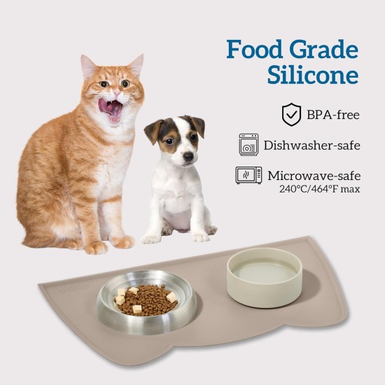 OHMO Bowl Mat for Small Dogs and Cats, Mat for Cat Bowl, Non-Slip Silicone Feeding Mat, Waterproof, Beige, 52 x 30 cm OHMO Bowl Mat for Small Dogs and Cats, Mat for Cat Bowl, Non-Slip Silicone Feeding Mat, Waterproof, Beige, 52 x 30 cm