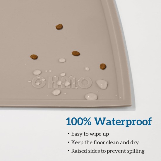 OHMO Bowl Mat for Small Dogs and Cats, Mat for Cat Bowl, Non-Slip Silicone Feeding Mat, Waterproof, Beige, 52 x 30 cm OHMO Bowl Mat for Small Dogs and Cats, Mat for Cat Bowl, Non-Slip Silicone Feeding Mat, Waterproof, Beige, 52 x 30 cm