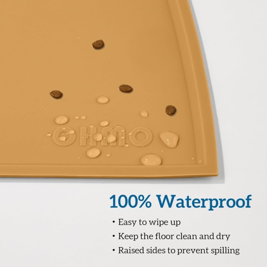 OHMO Bowl Mat for Small Dogs and Cats, Mat for Cat Bowl, Non-Slip Silicone Feeding Mat, Waterproof, Beige, 52 x 30 cm OHMO Bowl Mat for Small Dogs and Cats, Mat for Cat Bowl, Non-Slip Silicone Feeding Mat, Waterproof, Beige, 52 x 30 cm