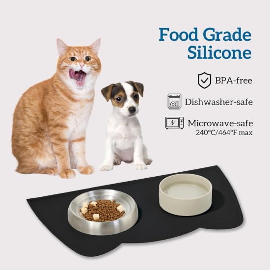 OHMO Bowl Mat for Small Dogs and Cats, Mat for Cat Bowl, Non-Slip Silicone Feeding Mat, Waterproof, Beige, 52 x 30 cm OHMO Bowl Mat for Small Dogs and Cats, Mat for Cat Bowl, Non-Slip Silicone Feeding Mat, Waterproof, Beige, 52 x 30 cm