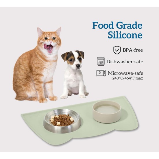 OHMO Bowl Mat for Small Dogs and Cats, Mat for Cat Bowl, Non-Slip Silicone Feeding Mat, Waterproof, Beige, 52 x 30 cm OHMO Bowl Mat for Small Dogs and Cats, Mat for Cat Bowl, Non-Slip Silicone Feeding Mat, Waterproof, Beige, 52 x 30 cm