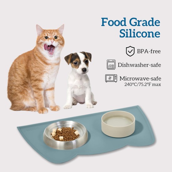 OHMO Bowl Mat for Small Dogs and Cats, Mat for Cat Bowl, Non-Slip Silicone Feeding Mat, Waterproof, Beige, 52 x 30 cm OHMO Bowl Mat for Small Dogs and Cats, Mat for Cat Bowl, Non-Slip Silicone Feeding Mat, Waterproof, Beige, 52 x 30 cm