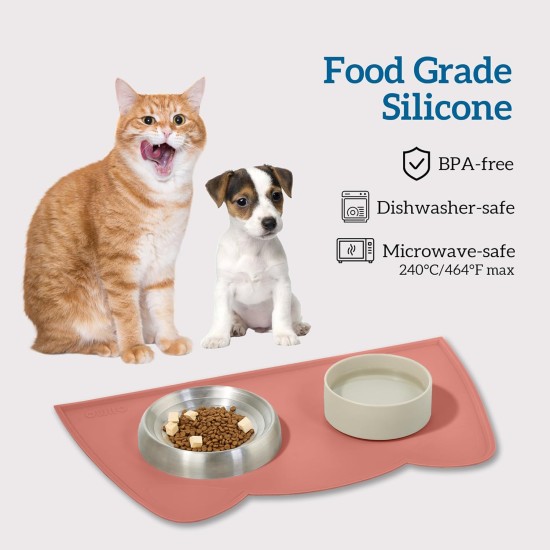 OHMO Bowl Mat for Small Dogs and Cats, Mat for Cat Bowl, Non-Slip Silicone Feeding Mat, Waterproof, Beige, 52 x 30 cm OHMO Bowl Mat for Small Dogs and Cats, Mat for Cat Bowl, Non-Slip Silicone Feeding Mat, Waterproof, Beige, 52 x 30 cm