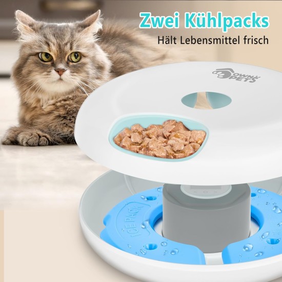 Ownpets 6 Meals Automatic Cat Feeder for Wet/Dry Food, with 2 Ice Packs, Automatic Cat Wet Food, Timed Pet Feeder, Car Feeder for Cats, Small Dogs Ownpets 6 Meals Automatic Cat Feeder for Wet/Dry Food, with 2 Ice Packs, Automatic Cat Wet Food, Timed Pet Feeder, Car Feeder for Cats, Small Dogs