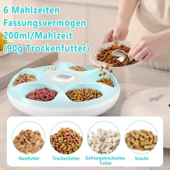 Ownpets 6 Meals Automatic Cat Feeder for Wet/Dry Food, with 2 Ice Packs, Automatic Cat Wet Food, Timed Pet Feeder, Car Feeder for Cats, Small Dogs Ownpets 6 Meals Automatic Cat Feeder for Wet/Dry Food, with 2 Ice Packs, Automatic Cat Wet Food, Timed Pet Feeder, Car Feeder for Cats, Small Dogs
