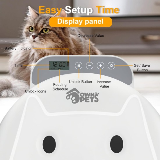 Ownpets Automatic Cat Feeder for Wet/Dry Food, with Programmable Timer, 4 Meals with 2 Ice Packs, Wireless Battery Operated, Protect Paw Design Ownpets Automatic Cat Feeder for Wet/Dry Food, with Programmable Timer, 4 Meals with 2 Ice Packs, Wireless Battery Operated, Protect Paw Design