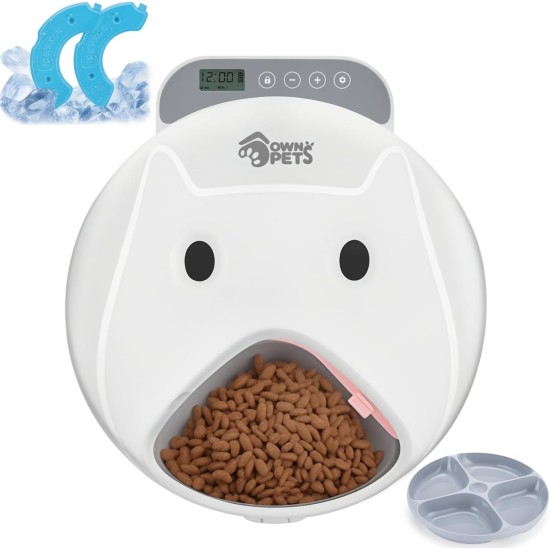 Ownpets Automatic Cat Feeder for Wet/Dry Food, with Programmable Timer, 4 Meals with 2 Ice Packs, Wireless Battery Operated, Protect Paw Design Ownpets Automatic Cat Feeder for Wet/Dry Food, with Programmable Timer, 4 Meals with 2 Ice Packs, Wireless Battery Operated, Protect Paw Design