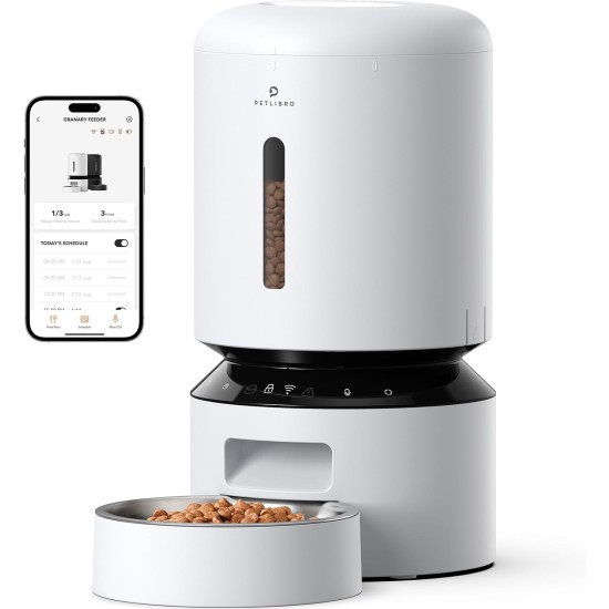 PETLIBRO 5L Automatic Cat Feeder, 5G/2.4G WiFi Intelligent Cat Food, Dry Food Dispenser for Cats, Cat or Dogs with App Control, 1-10 Meals a Day, White