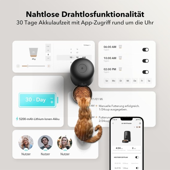 PETLIBRO Automatic Cat Feeder with App, Wireless 2.4G WiFi Enabled Intelligent Feeder, Rechargeable Battery with 30 Days Battery Life, with Stainless Steel Bowl, App Control PETLIBRO Automatic Cat Feeder with App, Wireless 2.4G WiFi Enabled Intelligent Feeder, Rechargeable Battery with 30 Days Battery Life, with Stainless Steel Bowl, App Control