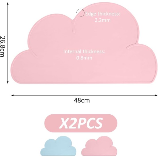 Pack of 2 Cloud Placemats, Feeding Mats, Silicone Placemats, Feeding Mats for Pets, Insulated Placemats, Suitable for Pets (Blue + Pink) (47.9 cm x 26.7 cm) Pack of 2 Cloud Placemats, Feeding Mats, Silicone Placemats, Feeding Mats for Pets, Insulated Placemats, Suitable for Pets (Blue + Pink) (47.9 cm x 26.7 cm)