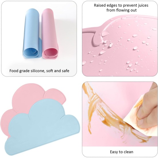 Pack of 2 Cloud Placemats, Feeding Mats, Silicone Placemats, Feeding Mats for Pets, Insulated Placemats, Suitable for Pets (Blue + Pink) (47.9 cm x 26.7 cm) Pack of 2 Cloud Placemats, Feeding Mats, Silicone Placemats, Feeding Mats for Pets, Insulated Placemats, Suitable for Pets (Blue + Pink) (47.9 cm x 26.7 cm)