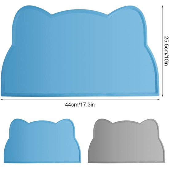 Pack of 2 Silicone Cat Bowl Mat, 44 x 25.5 cm, Cat Food Mat, Dog Bowl, Waterproof, Non-Slip Cat Feeding Mat, Cat Food Mat, Dog Bowl, BPA-Free, Blue, Grey Pack of 2 Silicone Cat Bowl Mat, 44 x 25.5 cm, Cat Food Mat, Dog Bowl, Waterproof, Non-Slip Cat Feeding Mat, Cat Food Mat, Dog Bowl, BPA-Free, Blue, Grey