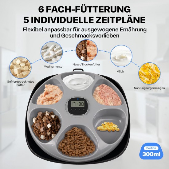 Pet Prime Automatic Cat Wet Food Feeder - Automatic 6-Way Feeder with 300 ml Servings, Cooling Function for Wet Food, 90 Days Battery Life for Cats and Dogs Pet Prime Automatic Cat Wet Food Feeder - Automatic 6-Way Feeder with 300 ml Servings, Cooling Function for Wet Food, 90 Days Battery Life for Cats and Dogs