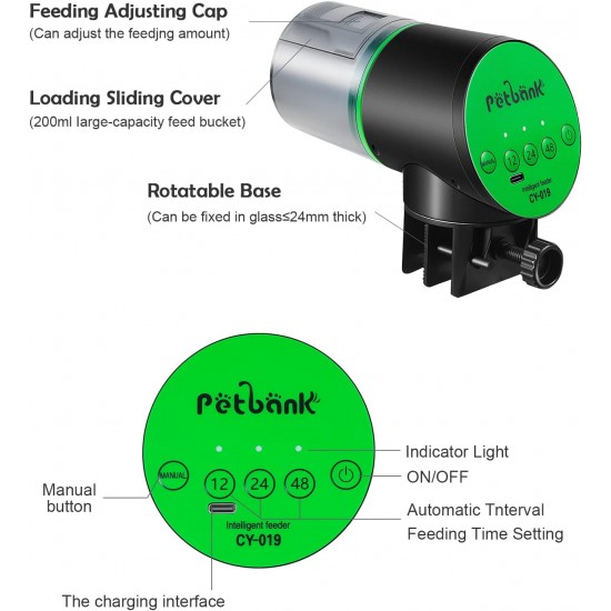 Petbank Automatic Feeder Aquarium Rechargeable Fish Feeder with Timer Feeder for Aquariums with USB Cable LCD Display Fish Feeder for Aquarium Fish Tank Petbank Automatic Feeder Aquarium Rechargeable Fish Feeder with Timer Feeder for Aquariums with USB Cable LCD Display Fish Feeder for Aquarium Fish Tank