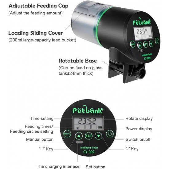 Petbank Automatic Feeder Aquarium Rechargeable Fish Feeder with Timer Feeder for Aquariums with USB Cable LCD Display Fish Feeder for Aquarium Fish Tank Petbank Automatic Feeder Aquarium Rechargeable Fish Feeder with Timer Feeder for Aquariums with USB Cable LCD Display Fish Feeder for Aquarium Fish Tank