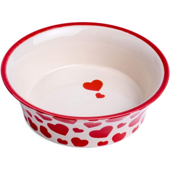 Petface Red Hearts Flared Ceramic Bowl for Cats Petface Red Hearts Flared Ceramic Bowl for Cats