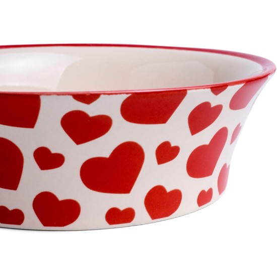 Petface Red Hearts Flared Ceramic Bowl for Cats Petface Red Hearts Flared Ceramic Bowl for Cats