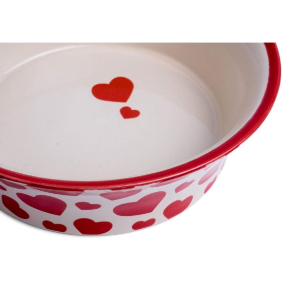 Petface Red Hearts Flared Ceramic Bowl for Cats Petface Red Hearts Flared Ceramic Bowl for Cats