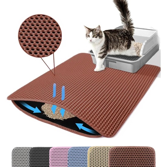 Petinstinct Cat Litter Tray Mat, 75 x 55 cm, Extra Large Cat Litter Mat, Double Layer Design of Honeycomb Mat, Waterproof and Durable, Cat Litter Tray Underlay, Brown Petinstinct Cat Litter Tray Mat, 75 x 55 cm, Extra Large Cat Litter Mat, Double Layer Design of Honeycomb Mat, Waterproof and Durable, Cat Litter Tray Underlay, Brown