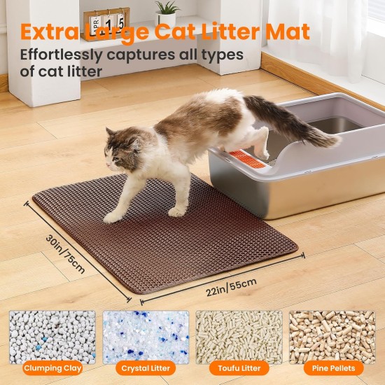 Petinstinct Cat Litter Tray Mat, 75 x 55 cm, Extra Large Cat Litter Mat, Double Layer Design of Honeycomb Mat, Waterproof and Durable, Cat Litter Tray Underlay, Brown Petinstinct Cat Litter Tray Mat, 75 x 55 cm, Extra Large Cat Litter Mat, Double Layer Design of Honeycomb Mat, Waterproof and Durable, Cat Litter Tray Underlay, Brown