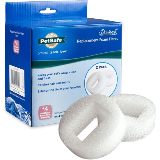 Petsafe Drinkwell 360 Plastic Pet Fountain Replacement Foam Filters, Pack of 2, Filter for Dog and Cat Water Fountains Petsafe Drinkwell 360 Plastic Pet Fountain Replacement Foam Filters, Pack of 2, Filter for Dog and Cat Water Fountains