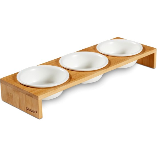 PiuPet Set of 3 Ceramic Cat Bowls with Bamboo Bowl Raiser 250 ml PiuPet Set of 3 Ceramic Cat Bowls with Bamboo Bowl Raiser 250 ml