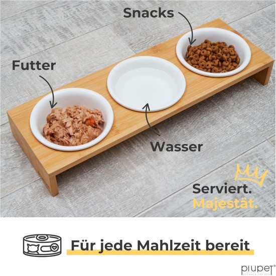 PiuPet Set of 3 Ceramic Cat Bowls with Bamboo Bowl Raiser 250 ml PiuPet Set of 3 Ceramic Cat Bowls with Bamboo Bowl Raiser 250 ml