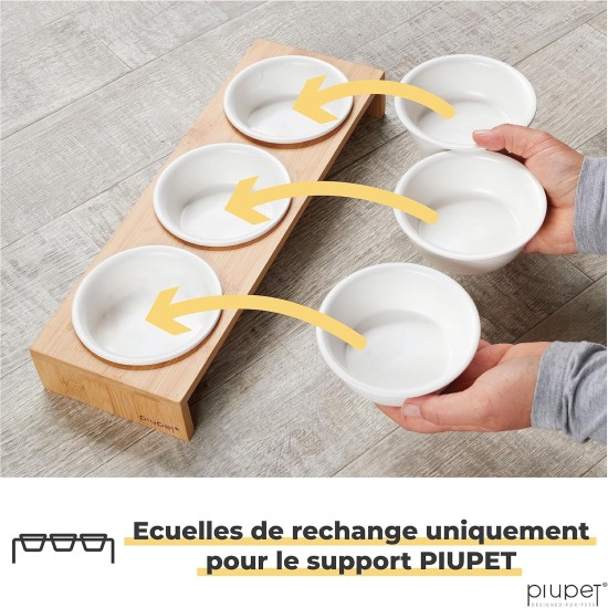 PiuPet Set of 3 Ceramic Cat Bowls with Bamboo Bowl Raiser 250 ml PiuPet Set of 3 Ceramic Cat Bowls with Bamboo Bowl Raiser 250 ml