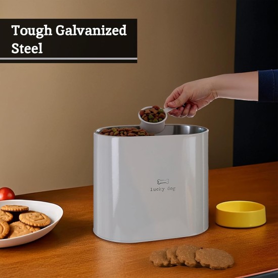 Premier Housewares Pet Food Storage Jar with Spoon, Metal, Cream, 6.5 Litre, Galvanised Steel, Powder Paint, Cream, 15 x 25 x 22 cm Premier Housewares Pet Food Storage Jar with Spoon, Metal, Cream, 6.5 Litre, Galvanised Steel, Powder Paint, Cream, 15 x 25 x 22 cm