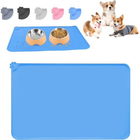 RISVOWO Silicone Bowl Mat, 100% Waterproof Pet Food Mat, Non-Slip Dog Bowl Mat, Silicone Feeding Bowl Mat for Dogs and Cats (Blue, 48 x 30 cm) RISVOWO Silicone Bowl Mat, 100% Waterproof Pet Food Mat, Non-Slip Dog Bowl Mat, Silicone Feeding Bowl Mat for Dogs and Cats (Blue, 48 x 30 cm)