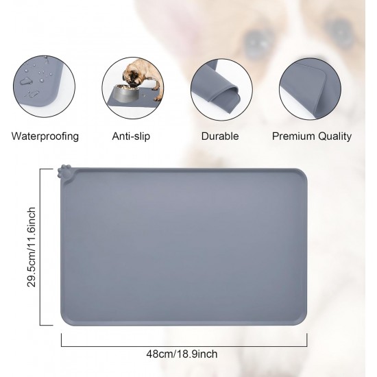 RISVOWO Silicone Bowl Mat, 100% Waterproof Pet Food Mat, Non-Slip Dog Bowl Mat, Silicone Feeding Bowl Mat for Dogs and Cats (Blue, 48 x 30 cm) RISVOWO Silicone Bowl Mat, 100% Waterproof Pet Food Mat, Non-Slip Dog Bowl Mat, Silicone Feeding Bowl Mat for Dogs and Cats (Blue, 48 x 30 cm)