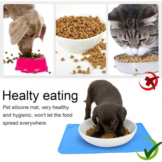 RISVOWO Silicone Bowl Mat, 100% Waterproof Pet Food Mat, Non-Slip Dog Bowl Mat, Silicone Feeding Bowl Mat for Dogs and Cats (Blue, 48 x 30 cm) RISVOWO Silicone Bowl Mat, 100% Waterproof Pet Food Mat, Non-Slip Dog Bowl Mat, Silicone Feeding Bowl Mat for Dogs and Cats (Blue, 48 x 30 cm)
