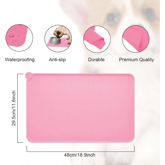 RISVOWO Silicone Bowl Mat, 100% Waterproof Pet Food Mat, Non-Slip Dog Bowl Mat, Silicone Feeding Bowl Mat for Dogs and Cats (Blue, 48 x 30 cm) RISVOWO Silicone Bowl Mat, 100% Waterproof Pet Food Mat, Non-Slip Dog Bowl Mat, Silicone Feeding Bowl Mat for Dogs and Cats (Blue, 48 x 30 cm)