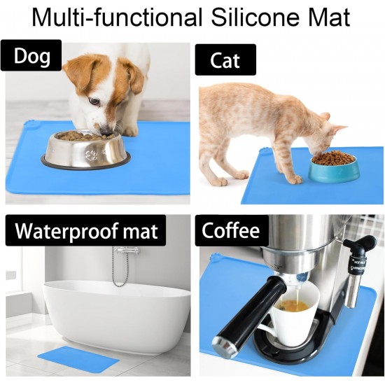 RISVOWO Silicone Bowl Mat, 100% Waterproof Pet Food Mat, Non-Slip Dog Bowl Mat, Silicone Feeding Bowl Mat for Dogs and Cats (Blue, 48 x 30 cm) RISVOWO Silicone Bowl Mat, 100% Waterproof Pet Food Mat, Non-Slip Dog Bowl Mat, Silicone Feeding Bowl Mat for Dogs and Cats (Blue, 48 x 30 cm)