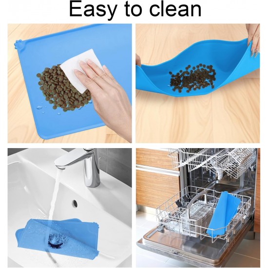 RISVOWO Silicone Bowl Mat, 100% Waterproof Pet Food Mat, Non-Slip Dog Bowl Mat, Silicone Feeding Bowl Mat for Dogs and Cats (Blue, 48 x 30 cm) RISVOWO Silicone Bowl Mat, 100% Waterproof Pet Food Mat, Non-Slip Dog Bowl Mat, Silicone Feeding Bowl Mat for Dogs and Cats (Blue, 48 x 30 cm)